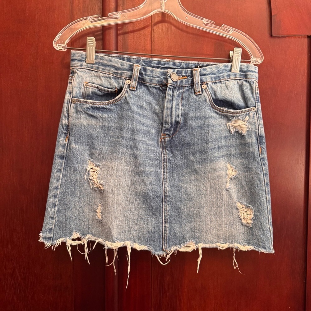 Blank NYC Frayed Hem Blue Mini Skirt Size 26 100% Cotton